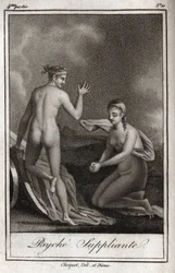Psyche tiggeri. Stik fra 1819 i "Breve til Emilie om mytologi" af Charles Albert Demoustier (1760-1801). Privat samling.