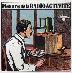 Radium: måling af radioaktivitet. Anonym illustration fra 1925. Privat samling.