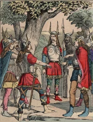 Fremstilling af Vercingetorix (ca. 80-ca. 46 f.Kr.), kriger og gallisk leder af arvernerstammen, valgt af sit folk til at lede krigen mod romerne (Portræt af Vercingetorix, 82 f.Kr.-46 f.Kr., høvding for arvernerstammen, valgt af sit folk til at overtage