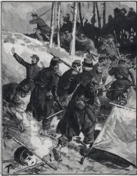 Scene i romanen af Emile Zola (1840-1902) "The Debacle"". Indgravering i "" Le petit parisien"" den 28/02/1892. Privat samling