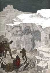 Søg efter mammut fossilt elfenben i Sibirien i det 19. århundrede. Indgravering fra 1885 i "" Les arts et metiers illustres"" af Adolphe BITARD.