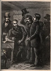 Sergent Charles Goubin (1798-1822) bliver arresteret af Eugene-Francois (Eugene Francois) Vidocq - indgravering i "De fire sergenter fra La Rochelle grand rect historique et dramatique"" af Jules Beaujoint - Omkring 1900