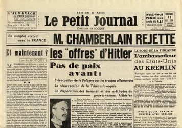 Le Petit Journal, fredag den 13. oktober 1939: Neville Chamberlain (1869-1940) afviser Adolf Hitlers tilbud
