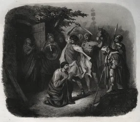 Sankt Julians Dekollation (Martyrium). Indgravering fra 1846 i "" De helliges liv"". Privat samling.