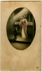 Eukaristien, nadveren, alterets sakramente: et barn foran Jesus (gravering)