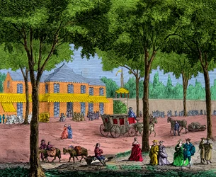 Den tyrkiske cafe på Boulevard du Temple i Paris i 1780, gravering, privat samling