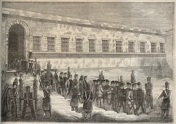 Rocheforts fængsel i det 19. århundrede. Indgravering i "Fangernes historie fra deres skabelse til i dag"" (1877) af Pierre Zaccone (1817-1895) (Colonia Penale - Straffekoloni). Privat samling.