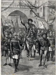 Korteget af virksomheder i det 14. århundrede: The prevot of the købmænd i Paris. Gravering. I "" Den Lille Parisien "", den 18/06/1899. Privat samling.