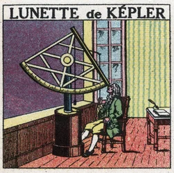 De første optiske instrumenter: astronomisk bezel af Johannes Kepler (Keppler) (1571-1630) opfundet omkring 1615. Anonym illustration fra 1925. Privat samling.