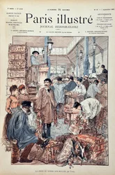 Game criee i Halles de Paris i 1887. Illustration af Hermann Vogel (1856-1918). Indgravering fra 1887 i "" Paris-Illustrous journal weekly"".