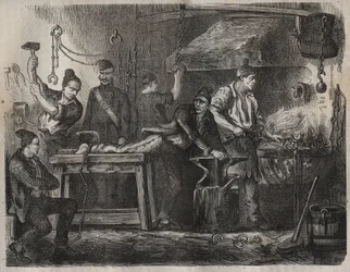Overførslen til Toulon Bagne i det 19. århundrede. Indgravering i "Fangernes historie fra deres skabelse til i dag"" (1877) af Pierre Zaccone (1817-1895) (Colonia Penale - Straffekoloni). Privat samling.