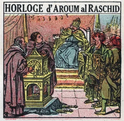 Tid: Haroun al-Rashid (Harun al-Rashid eller al-Rashid (al-Rashid) eller ar Rachid (ar-Rashid) eller el Rashid (el-Rashid) eller el Raschid (el-Rashid) eller al Raschid (al- Raschid), Abbasidens kalif (763 eller 766-809). Anonym illustration fra 1925. Priv