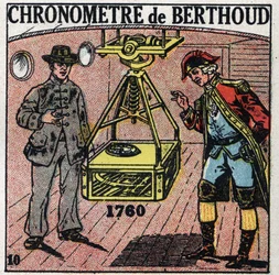 Tid: Marinekronometer opfundet af Ferdinand Berthoud (1727-1807) i 1760. Anonym illustration fra 1925. Privat samling.