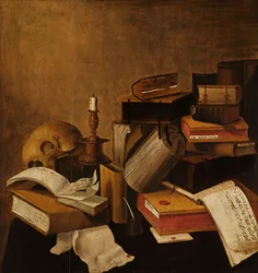 Vanitas-stilleben med bøger