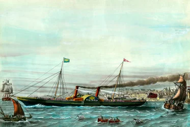Vessel a wheel la Victoria”” tjener mellem Boulogne sur mer og Folkestone””” Indgravering af det 19. århundrede. Privat samling