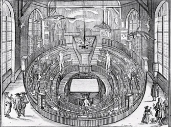 Udsigt over et anatomisk teater sandsynligvis ved Leiden Universitet i begyndelsen af det 17. århundrede (gravering)