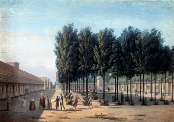 Udsigt over Paisibles gårdhave på hospice Bicetre. De sindslidendes gang på Hospitalet i 1824. Anonym gouache. Paris, Musée Carnavalet
