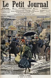 Vinter i Paris: pløkkene vader i den smeltede sne og forbipasserendes flid. Indgravering på forsiden af Petity Journal