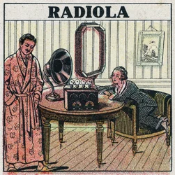 Trådløs telefoni: Radiola radiosæt. Anonym illustration fra 1925. Privat samling.