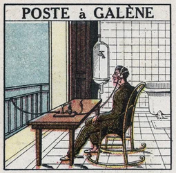 Trådløs telefoni: radiosæt i galene. Anonym illustration af 1925. Privat samling.