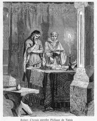 Hekseri og sort magi: "" Herren Robert III af Artois (1287-1342) fortryllende Johannes af Valois (Johannes II, kendt som Johannes den Gode), søn af kong Filip VI, på en voksdukke i hans billede (voodoo)