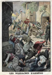 Første verdenskrig, armensk folkedrab, ødelæggelse af den armenske befolkning af osmanniske tyrkere, Illustration fra den franske avis Le Petite Journal, 12. december