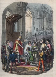 ridder - Arthur I, hertug af Bretagne eller Arthur Plantagenet, efter at have taget Gournay-en-Bray, bliver den slået til ridder af Philip II eller Philip Augustus
