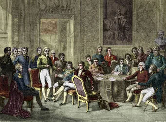 Wienerkongressen. Wienerkongressen i 1815. Alexander I, zar; H.R. Stewart, Castlereagh; Francois I, kejser af Østrig; Frederik Vilhelm III, Konge af Preussen; Karl August, Prins af Hardenbergh; Wilhelm von Humboldt (William af Humboldt