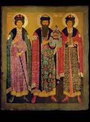 Sankt Vsevolod Mstislavich, Prins af Pskov med de hellige Boris og Gleb, tidligt i det 17.