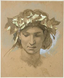 Kvindehoved kronet med vedbend. Studie til maleriet "Platons gæstebud" (1873, Nationalgalleriet i Berlin)