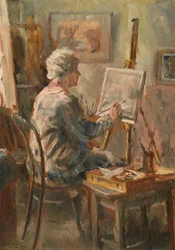 Kunstner på arbejde i Cor Vissers atelier, Ipswich