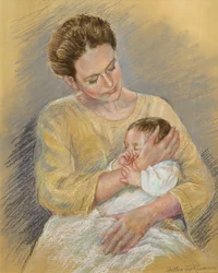 Vanessa Macdonald-Haig med barnebarnet Toby, 2000 (pastel)