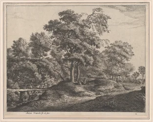 En bondekvinde og datter på en lille træbro, 1600-tallet.