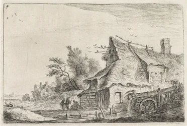 Udsigt til landsbyen med en vandmølle Landskaber med bygninger (serietitel)