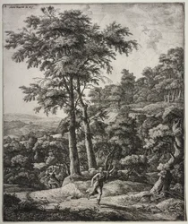 Seks store opretstående landskaber med scener fra Ovids Metamorfoser: Apollo og Daphne