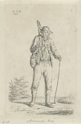 Bonde fra Ardennerne med hakke Ardennerbonde (titel på objekt) Landmænd og kvindelige landmænd fra Det Forenede Kongerige Holland (serietitel)