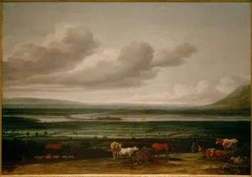Landskabet ved Niederrhein i nærheden af Kleve med Schenkenschanz-fæstningen, Hoch- og Niederelten