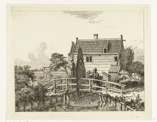 Jan Hanzenpad uden for Raampoort (titel på objekt) Kvinde med barn på en bro nær en lukket port