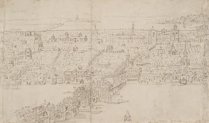 Panorama over London set fra Southwark: London Bridge, 1554