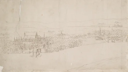 Panorama over London set fra Southwark: Westminster, 1554