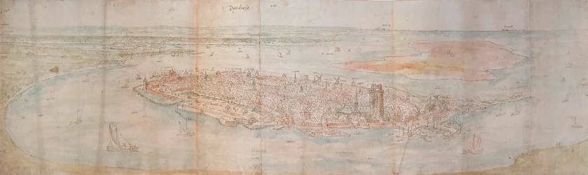 Panoramaudsigt over Dordrecht fra et forhøjet punkt mod vest, 1545