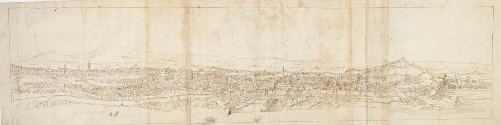 Panoramaudsigt over Rom fra Monte Mario, Castel S. Angelo i forgrunden, c1550