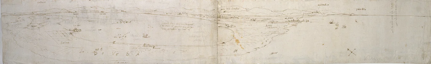 Skitse af lagunen i Valencia, la Albufera og tilstødende kyst og landskab, c1560