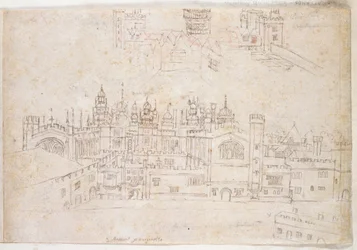 Studier af Palace of Oatlands og Hampton Court, ca. 1544 (pen og blæk på papir)