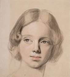 Head of Emma Sandys (farvet kridt på buff-papir)