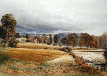 Bolton Abbey fra River Wharfe, South View, ca. 1825 (akvarel på papir)