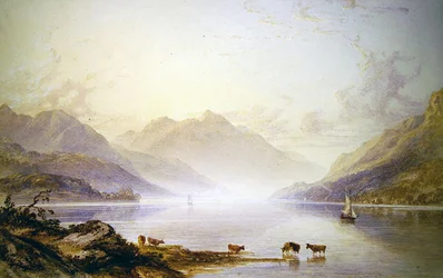Loch Lomond at Dawn (olie på lærred)