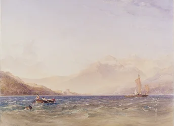The Head of Loch Fyne, med Dindarra Castle, 1850 (wc, kropsfarve over grafit på papir)