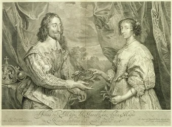 Karl I (1600-49) og Henrietta Maria (1609-69), graveret af George Vertue (1684-1756) efter et maleri fra 1634, 1742