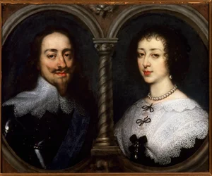 Dobbeltportræt af Charles I Stuart af England (1600-1649) og Henriette Marie af Frankrig (1609-1669). Maleri af Antoine (Antoine eller Antoon eller Anton) Van Dyck (1599-1641)